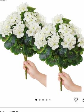 Fake Flowers 2PCS 17.3In Artificial Geraniums for Outdoors Realistic. White New
